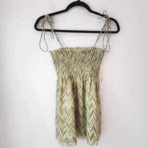 NWT Gianni Bini 100% Silk Y2K Nineties Tank Top Blouse Smocked Lime Green Size 8